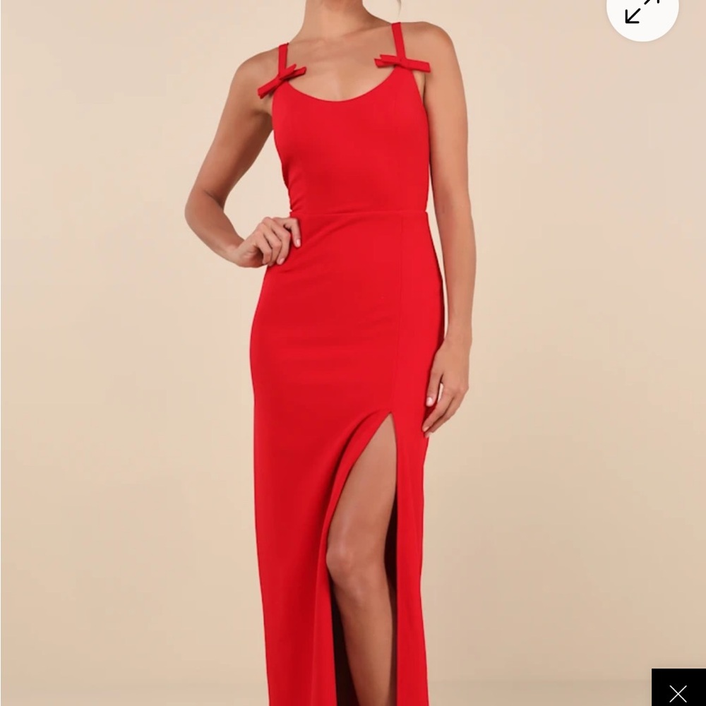 Lulu's Darling Radiance Red Sleeveless Bow Backless Maxi Dress